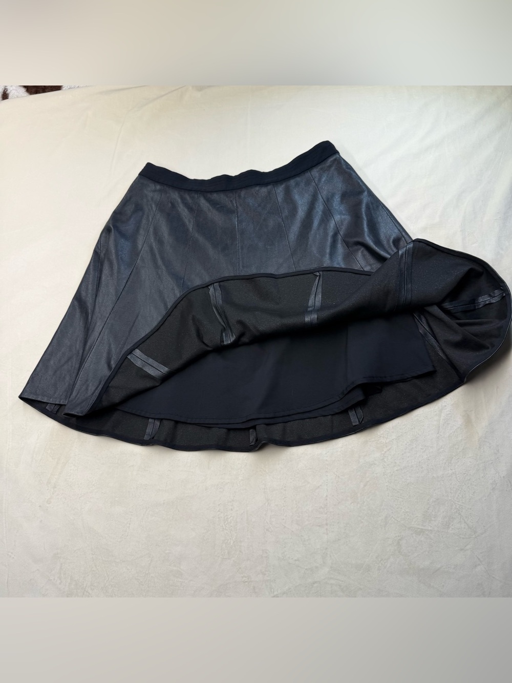 Rebecca Taylor Black Faux Leather Mini Skirt Size 10 Fit Flare Lined